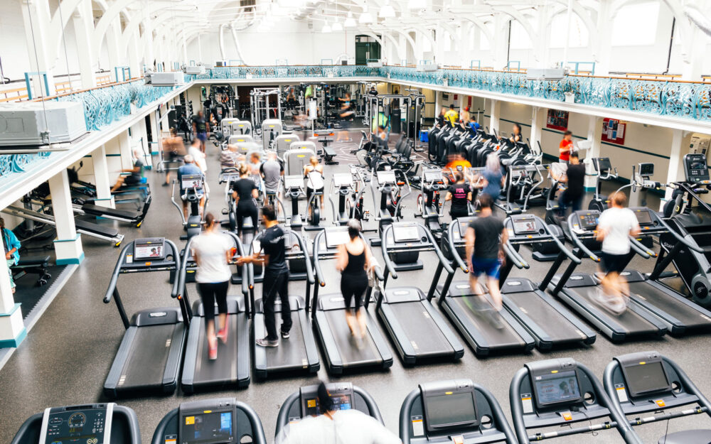 Rows of exercise equipment at Dulwich Leisure Centre