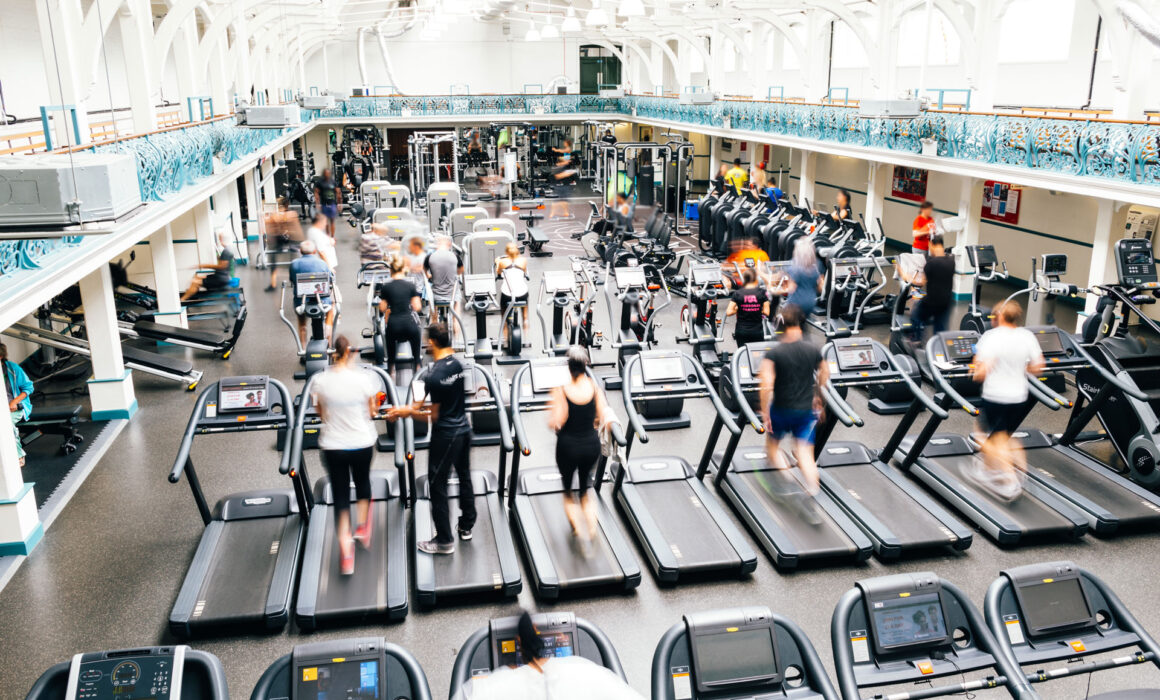 Rows of exercise equipment at Dulwich Leisure Centre